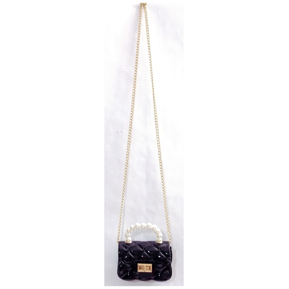 NWOT NORDSTROM RACK Faux Pearl Handle Quilted Black Jelly Mini Crossbody Bag - Picture 11 of 11